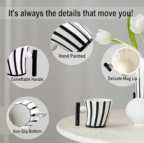 Miniatura 5 de ODIINCY Juego de 4 tazas de café, hechas a mano, estéticas, tazas de té para la oficina y el hogar, tazas de café de cerámica artísticas para