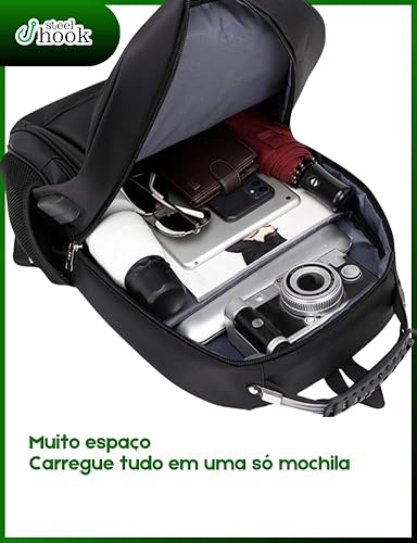 Mochila para Notebook Masculina Feminina – Antifurto, Reforçada, Saídas USB e Fone, Alça com Cabo de