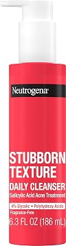 Neutrogena Stubborn Texture Daily Acne Face Wash, 6.3 fl oz | Salicylic Acid Cleanser, Glycolic & Polyhydroxy Acids, Fragrance-Free
