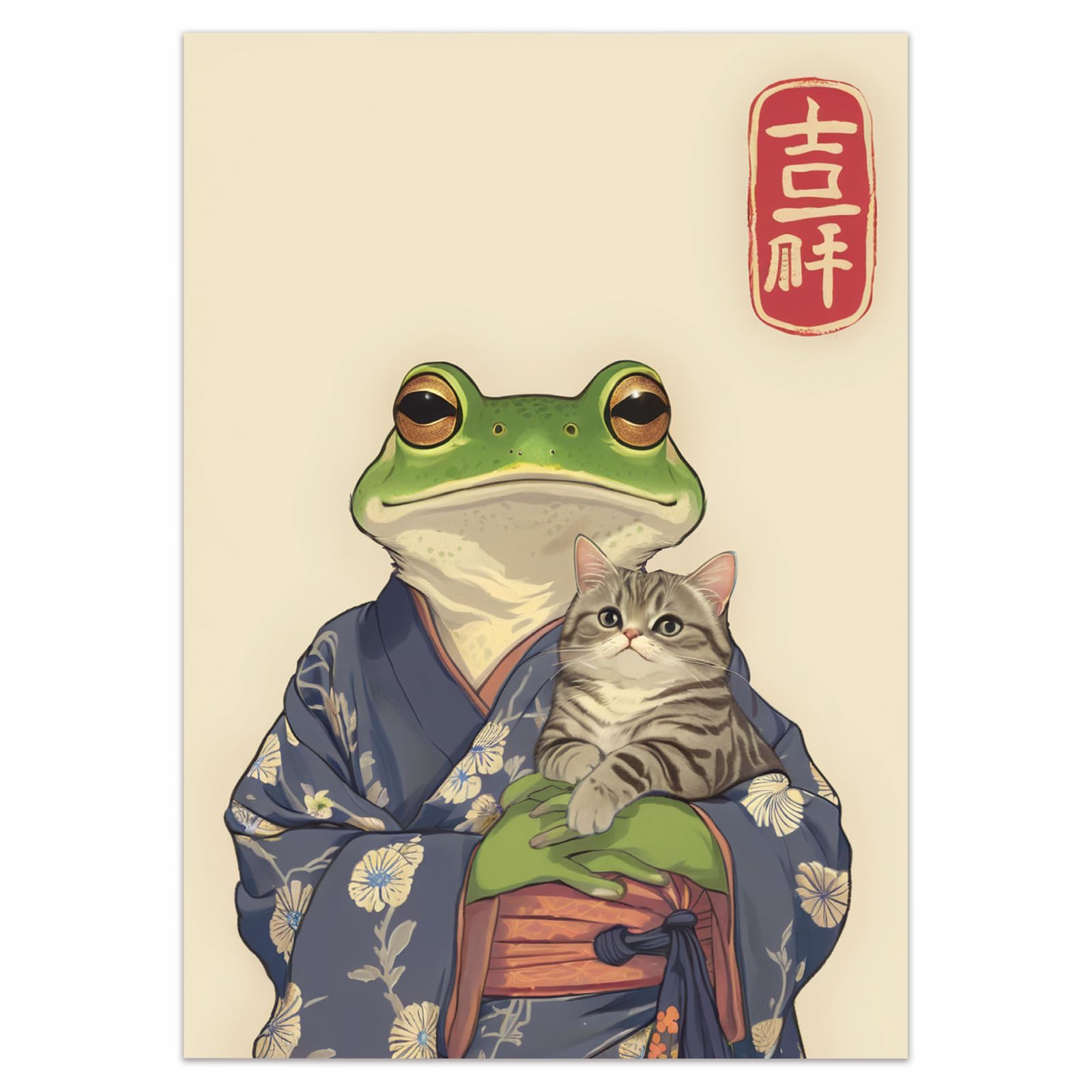 日本限定　Onsen frog cat Ban Amazon.com: Vintage Japanese Frog & Cat Poster,Funny Anime
