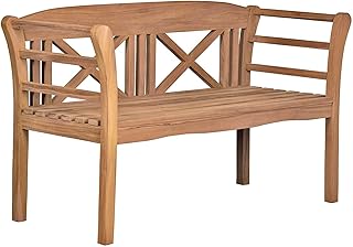 MR. DEKO® Gartenbank Föhr Teakholz | Holzbank mit Lehne | Friesenbank für draußen | 2-Sitzer 130x53x83 cm | Sitzbank massiv & wetterfest für den Garten Balkon Terrasse | Parkbank zum Relaxen