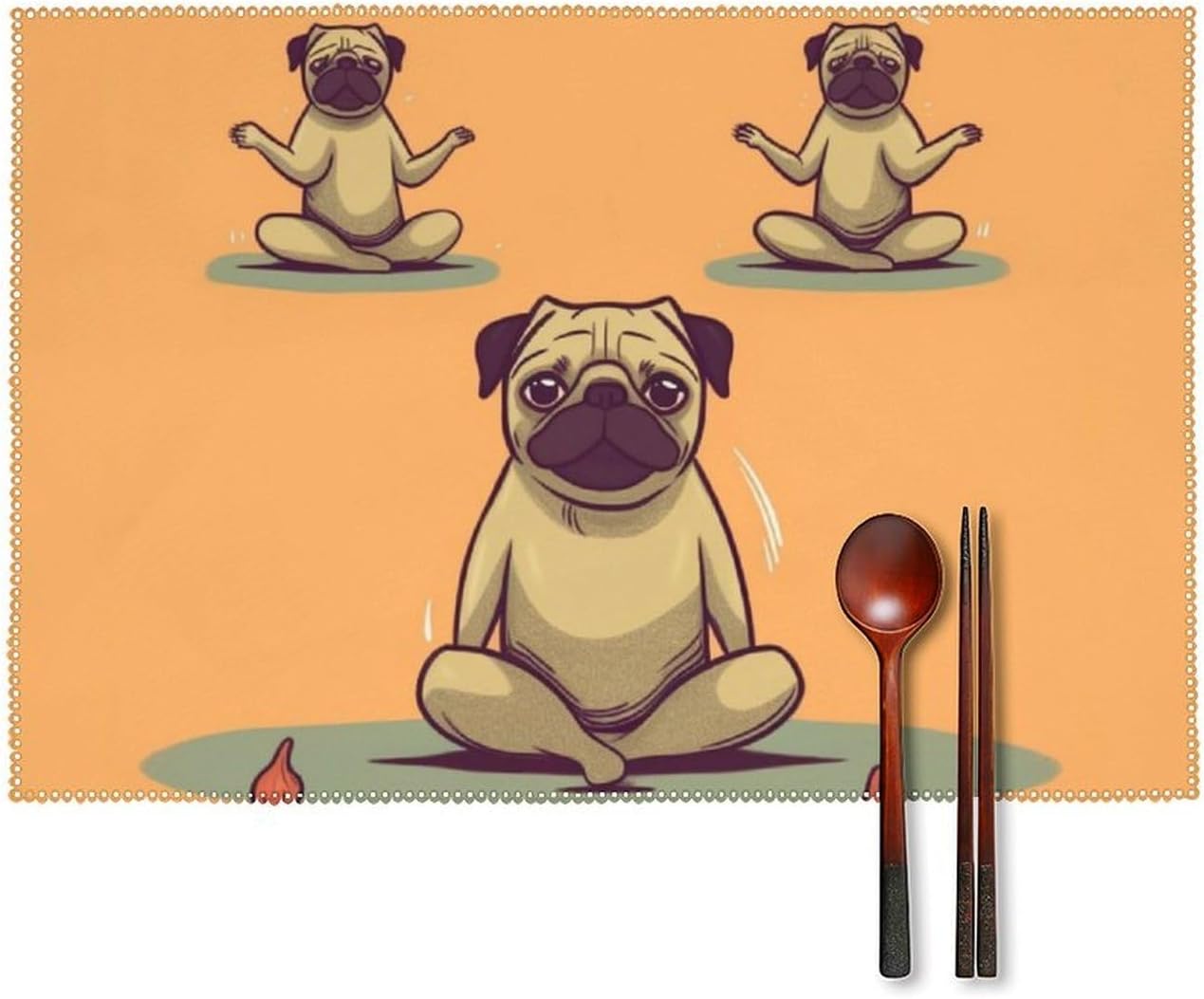 Yoga Pug Placemats Set of 4 12 X 18 Inch-Boho Canvas Table Mats Heat Resistant & Washable Place Mats Non-Slip Wipeable Placemat for Kitchen Dining Table Decoration Indoor Outdoor