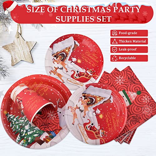 Christmas Party Supplies, Christmas Party Decorations, Include Christmas Plates, Christmas Napkins, 12 Oz Christmas Cups, 100 Pieces Serve 25 For Christmas, Birthday #TOP1
