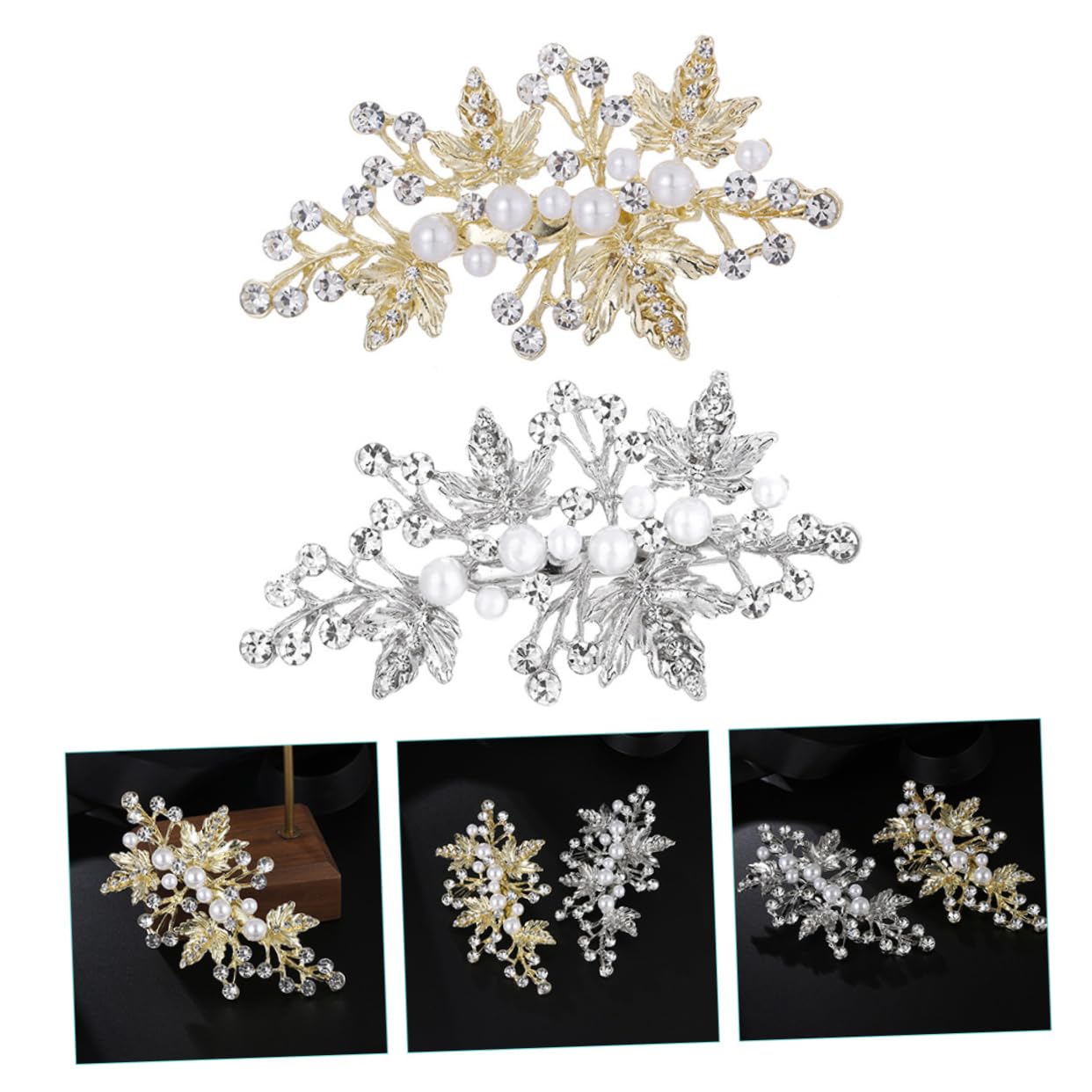 FRCOLOR 5 Sets Braut Haarschmuck Strass Haarspangen Hochzeit Haar Blatt Stück Haarschmuck Für Frauen Gold 2 Stück * 5