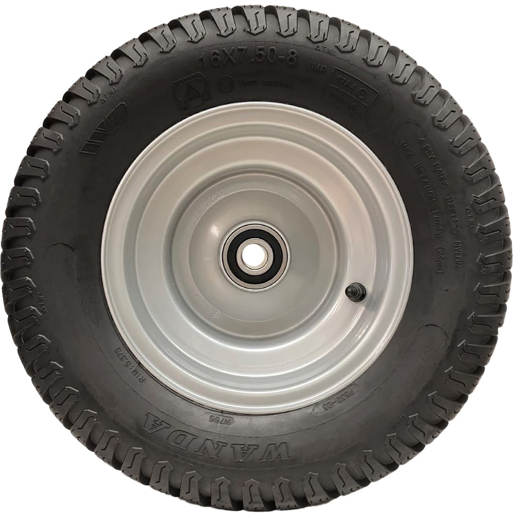 16 x 7,50–8 Rasenmäher-Rad, 4-lagig, P332, Reifen, Stahlfelge, 25 mm Kugellager, 2 Stück