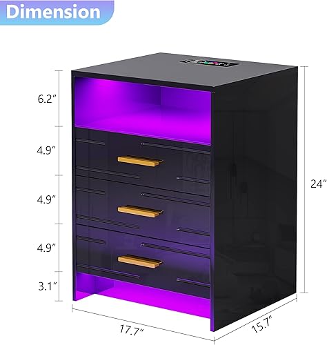 Miniatura 2 de HNEBC Juego de 2 mesitas de noche de alto brillo con estación de carga inalámbrica, mesita de noche LED con inducción del cuerpo humano, mesitas de