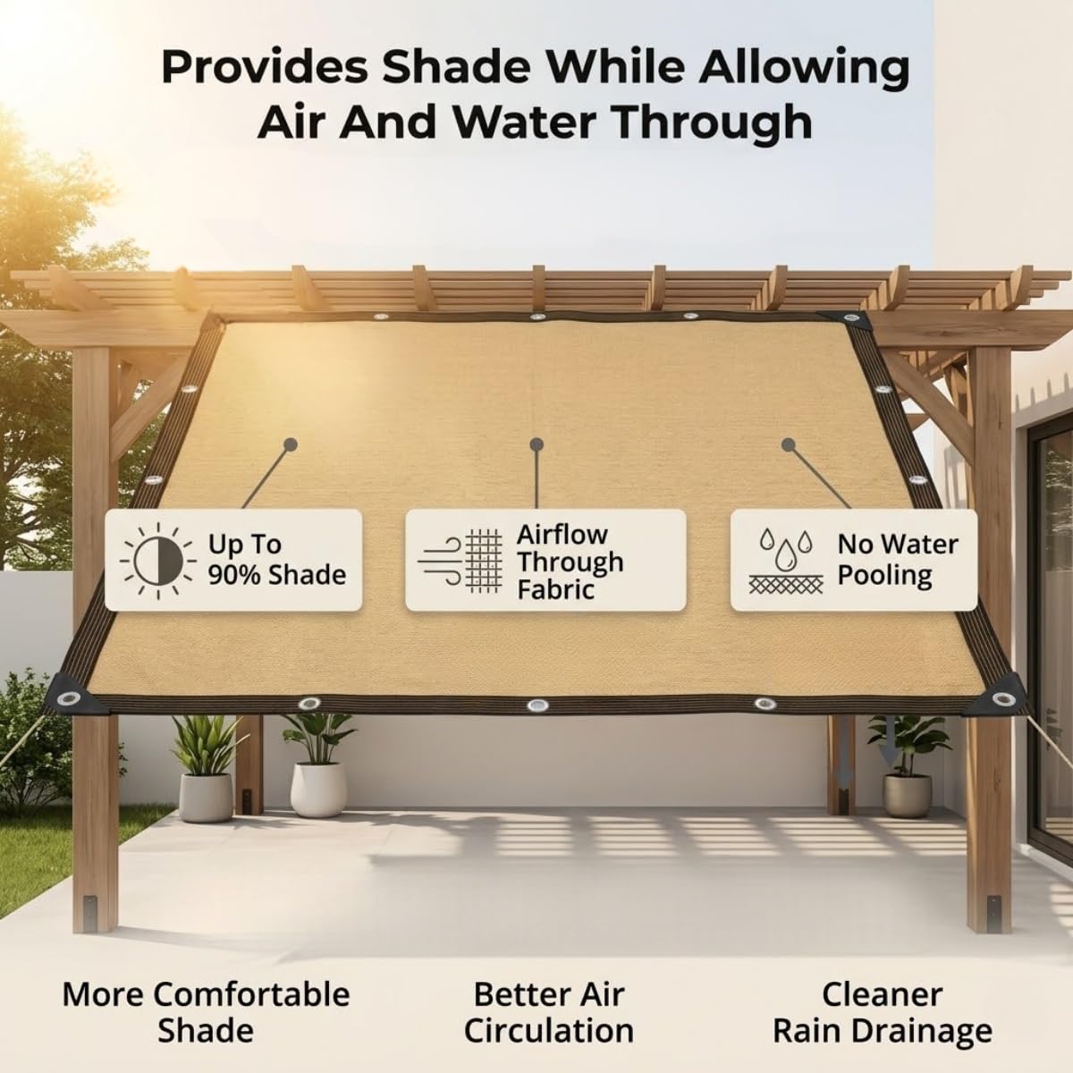 Malla Sombreo Beige 90% Protección UV, Toldo Vela Rectangular con Ojales Cada 50cm, Toldos Exterior Terraza, Tela Sombra Transpirable para Pérgola Jardín Valla Invernadero(3.5x4.5m)