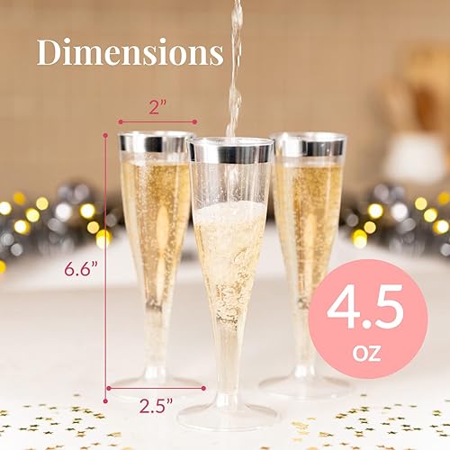 Vista 53 de Prestee Paquete de 48 copas de champán desechables de plástico, copas de flauta con purpurina dorada para champán, barra de mimosa, suministros