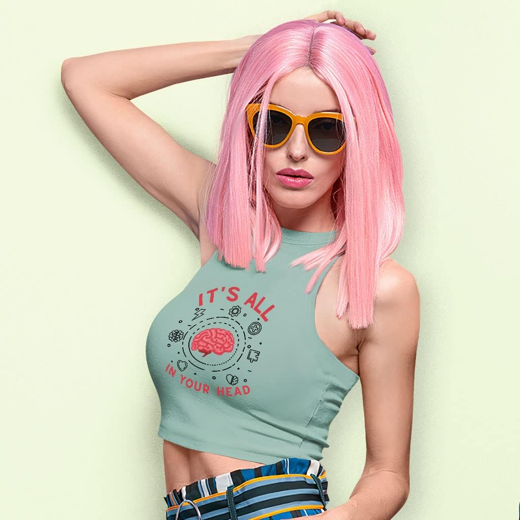 It's All in Your Head Racerback Cropped Tank - Brain Women's Tank - Graphic Tank Top