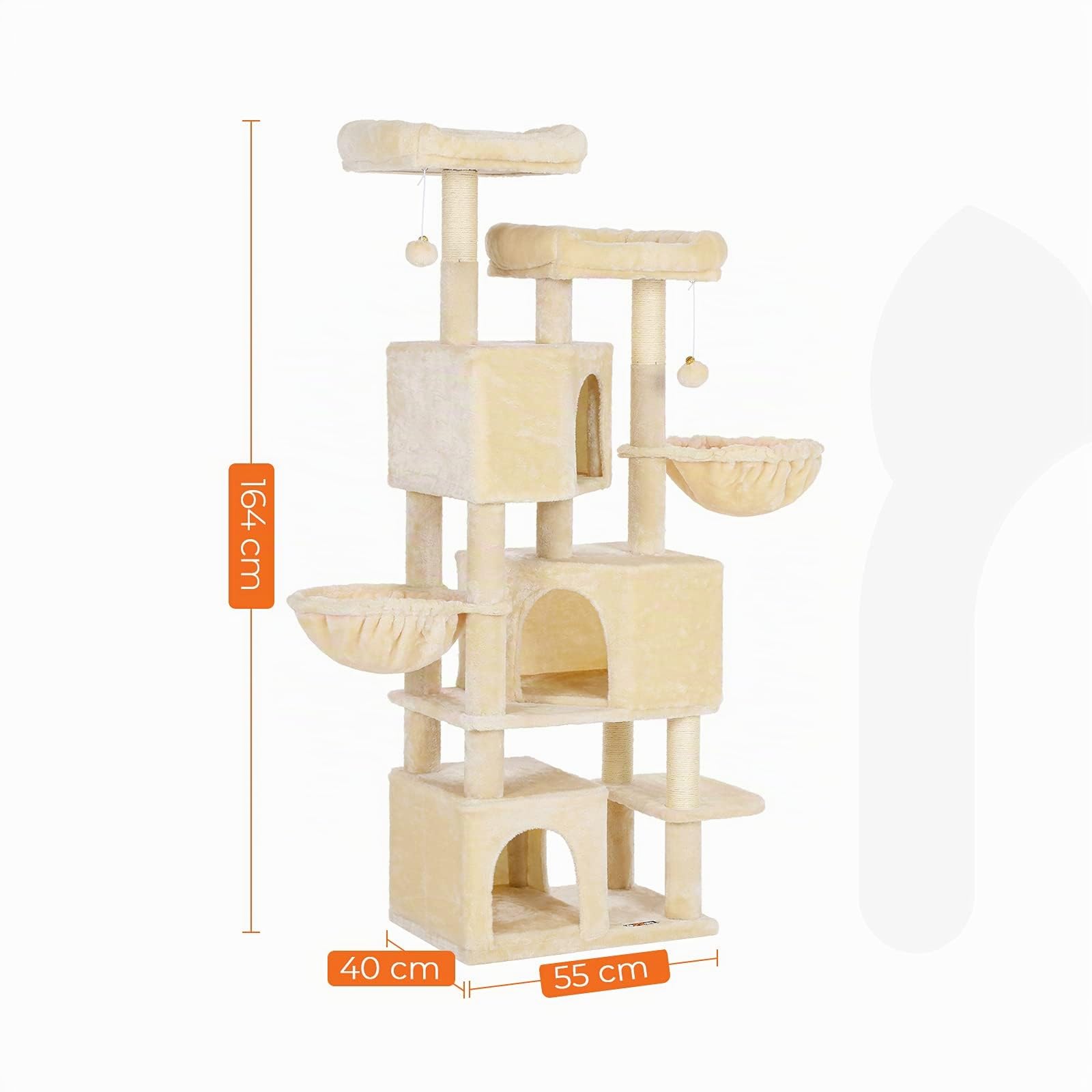 FEANDREA Árbol Grande para Gatos con 3 Cuevas, 164 cm, Beige PCT098M01