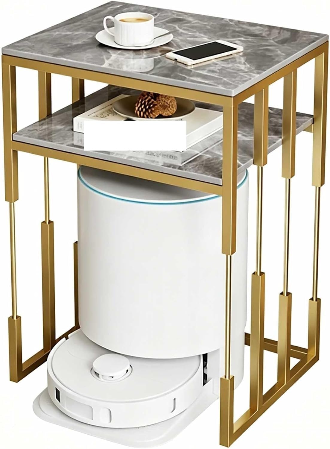Gabinete de Soporte de vacío for Robot de Metal, Estante de Almacenamiento for vacío de Robot con Almacenamiento de Doble Nivel, Mesa Auxiliar(Gray,50cm)