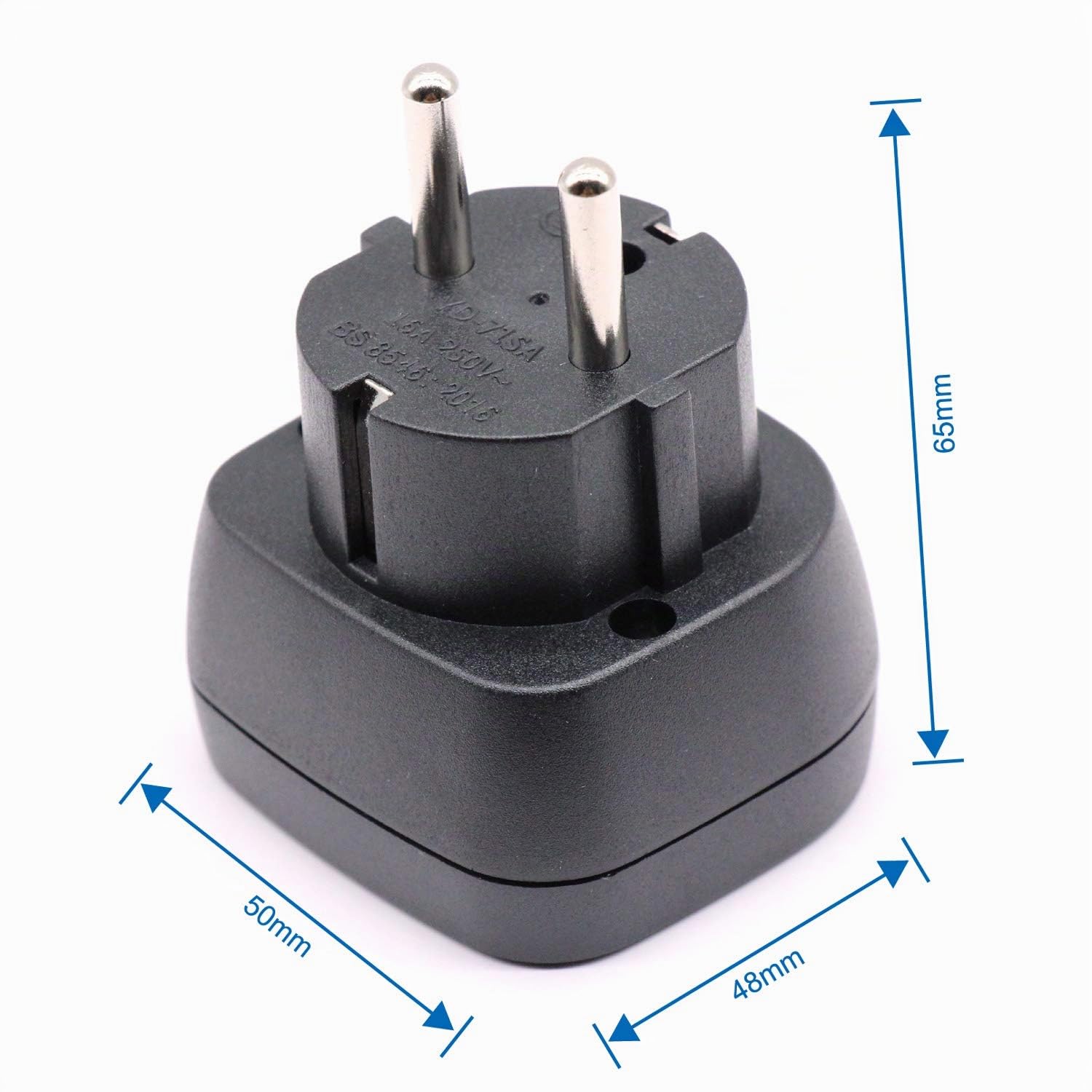 BS 8546 Approuvé UK à EU/DE/FR/FR/IT/ES Adaptateur Enfichable, Appareil électronique 3 Broches UK/HK/UAE à Adaptateur Femelle EU 2 Broches avec Obturateur de Sécurité (1 Pièce, Noir)
