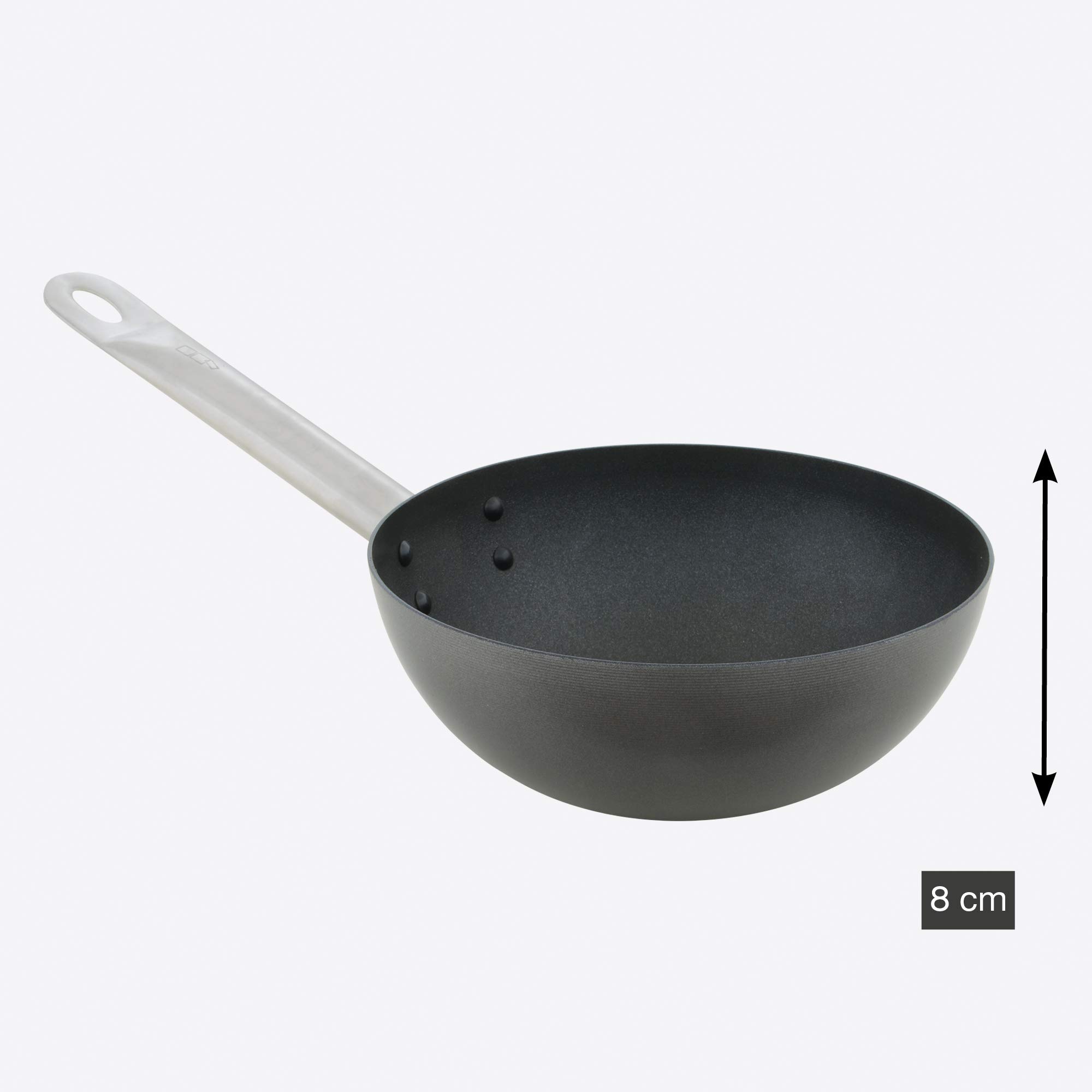 Point-Virgule Wok Pfanne mit Antihaft Beschichtung und Edelstahlgriff für Wok-Grillgerichte zu bereiten, auch für Induktion geeignet, Ø 20CM, Schwarz