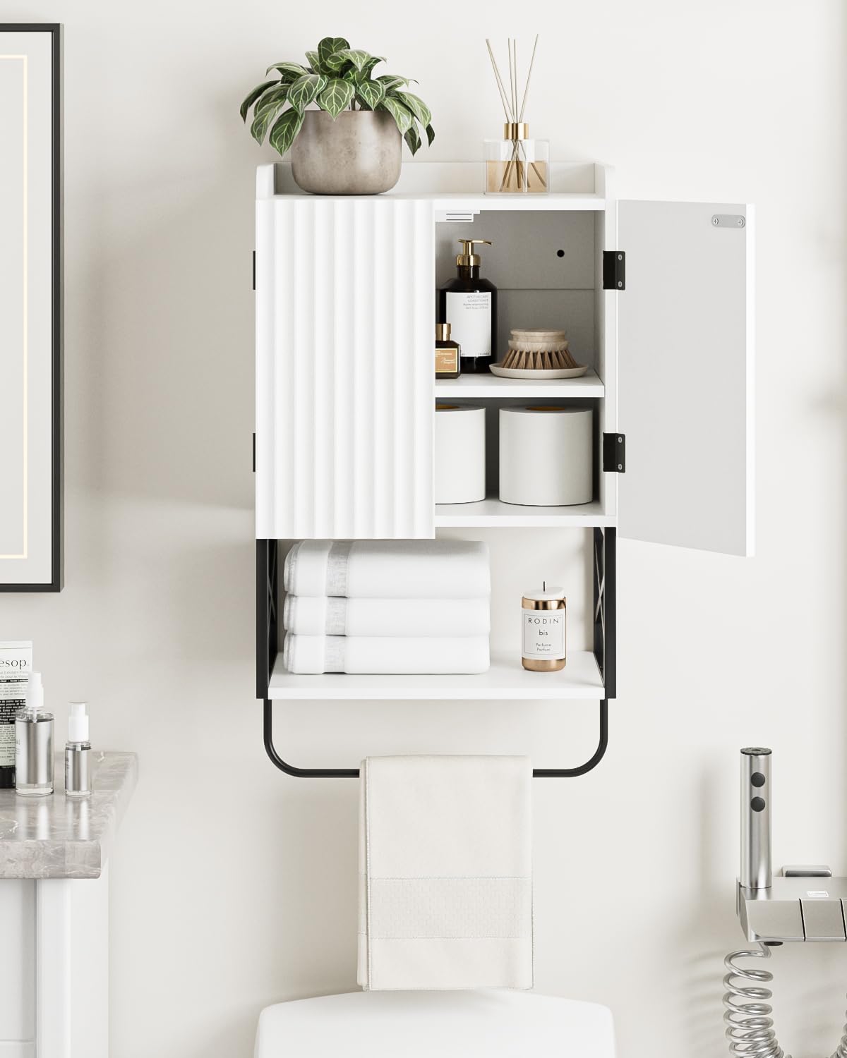 Apetaccat® Bathroom Cabinet Wall Mounted, Wooden Medicine Cupboard with Adjustable Shelves, Space-Saving Wall Storage Unit for Bathroom, Kitchen and Living Room (68.5 x 39 x 18 cm,Modern White)