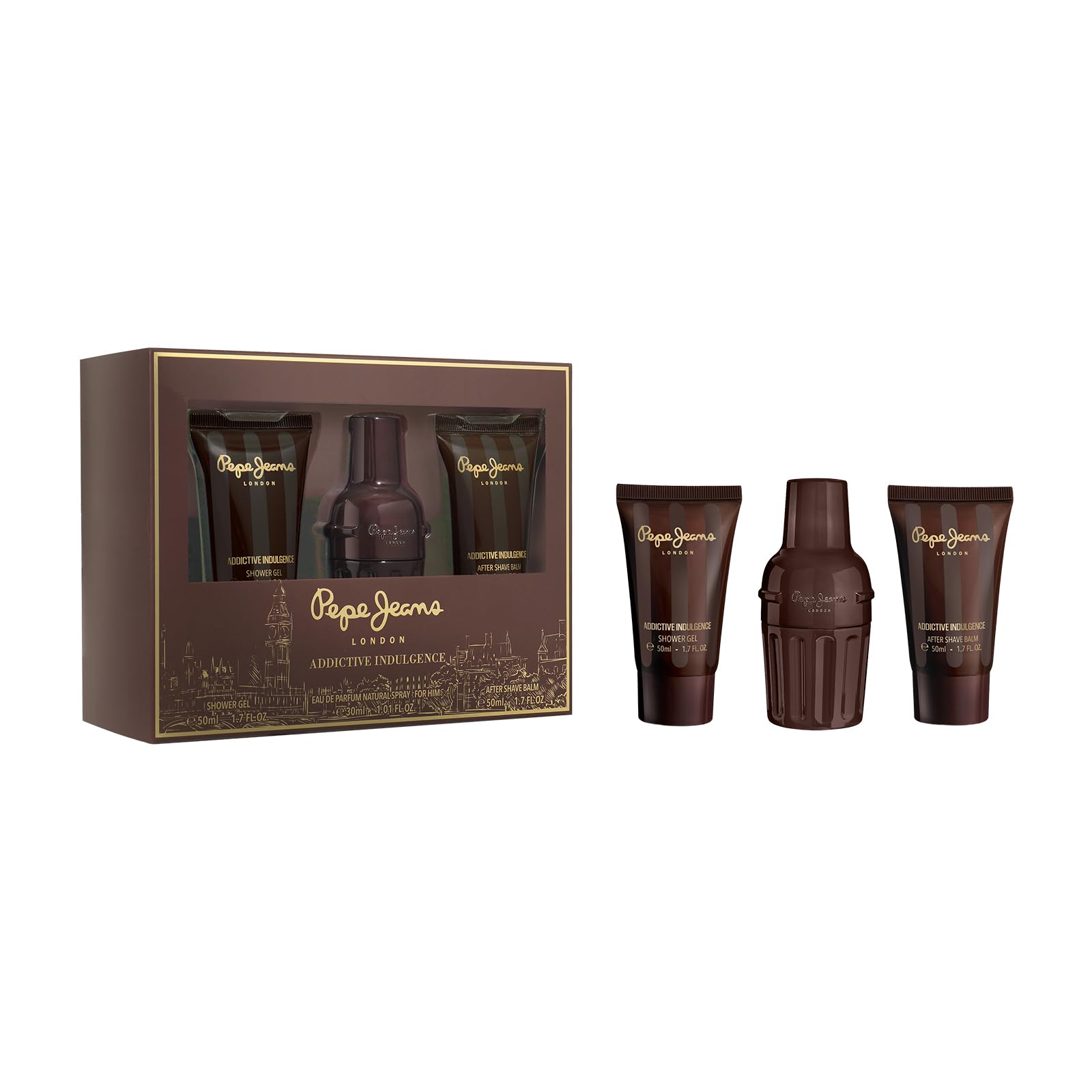 Pepe Jeans Addictive Indulgence For Him Parfum Homme Coffret 3 Pièces | Coffret Cadeau, Eau de Parfum 30ml, Shower Gel 50ml, After Shave 50ml, Set Fragrance Orientale et Boisée