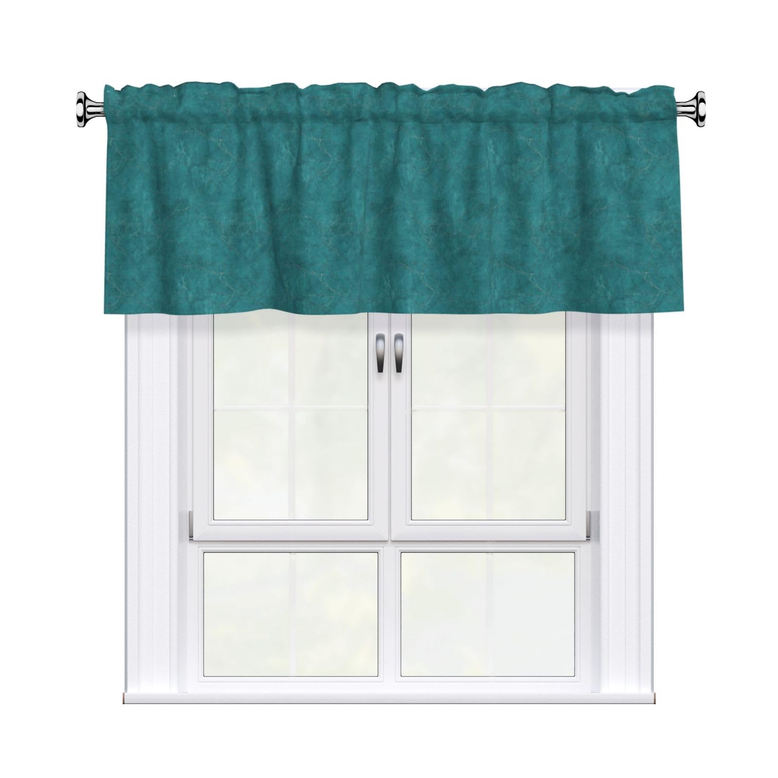 Woshuwo Dark Turquoise Stained Scratched Marble Valances For Windows Rod Pocket Window Treatment Short Curtains For Kitchen Living Room Bedroom Decor 54x18in