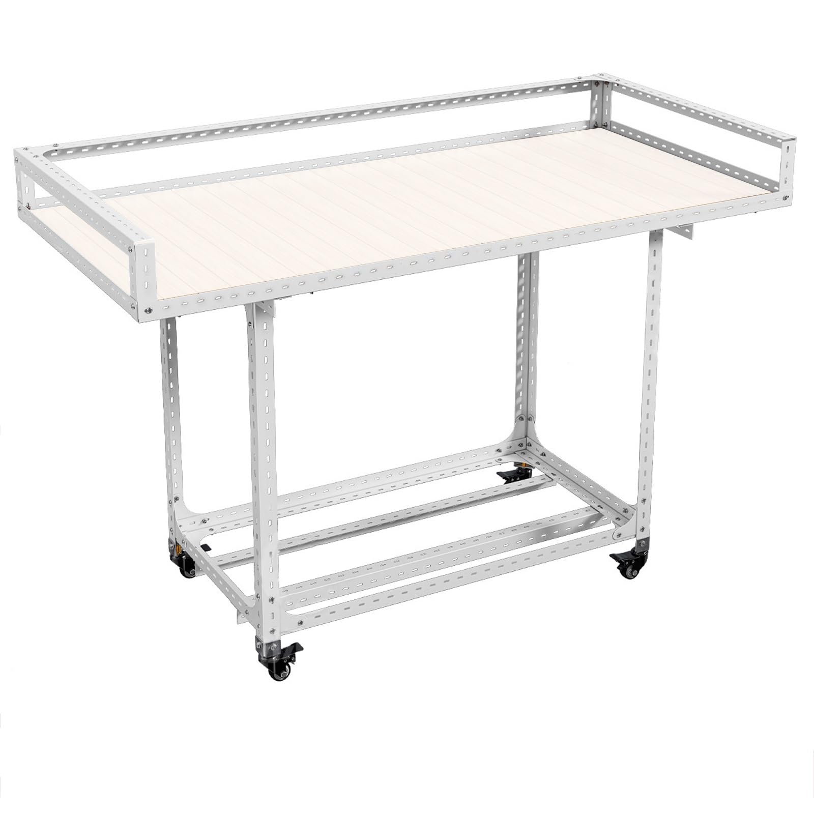 Metal Mobile Stall Vendor Cart with 176lbs Weight Capacity, Height Adjustable Double Layer Retail Table for Outdoor Street Market(White,60x100x130cm/24x39x51in)