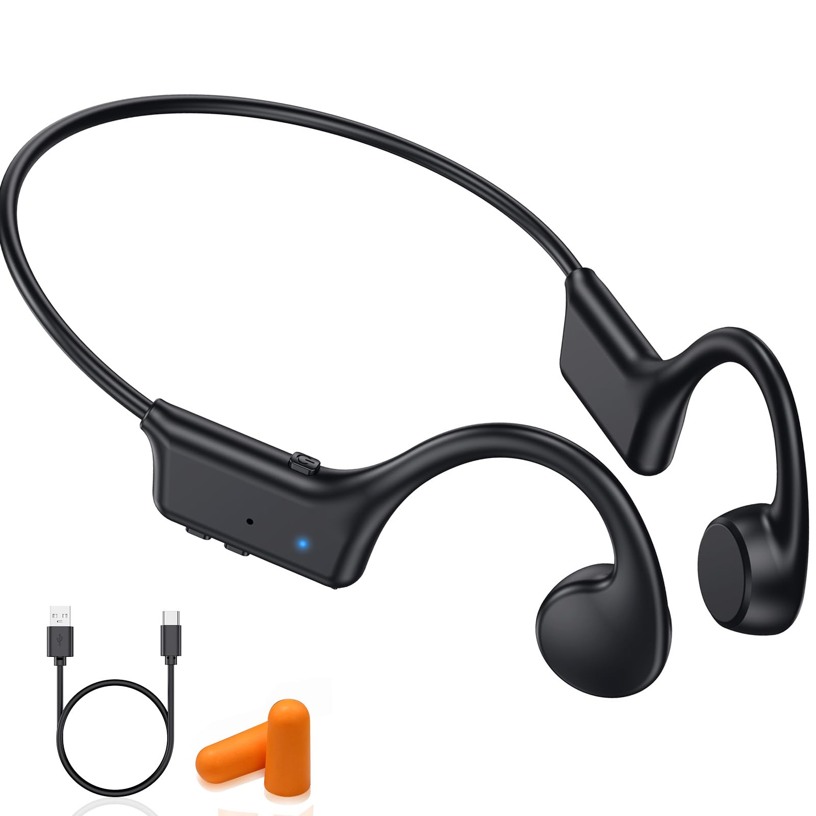 Casque Conduction Osseuse Bluetooth, Écouteur Conduction Osseuse Sans Fil Oreilles Ouvertes avec Micro, Open Ear Sport Étanche Conduction Casque pour Course à Pied, Sport, Cyclisme, Fitness (Noir)
