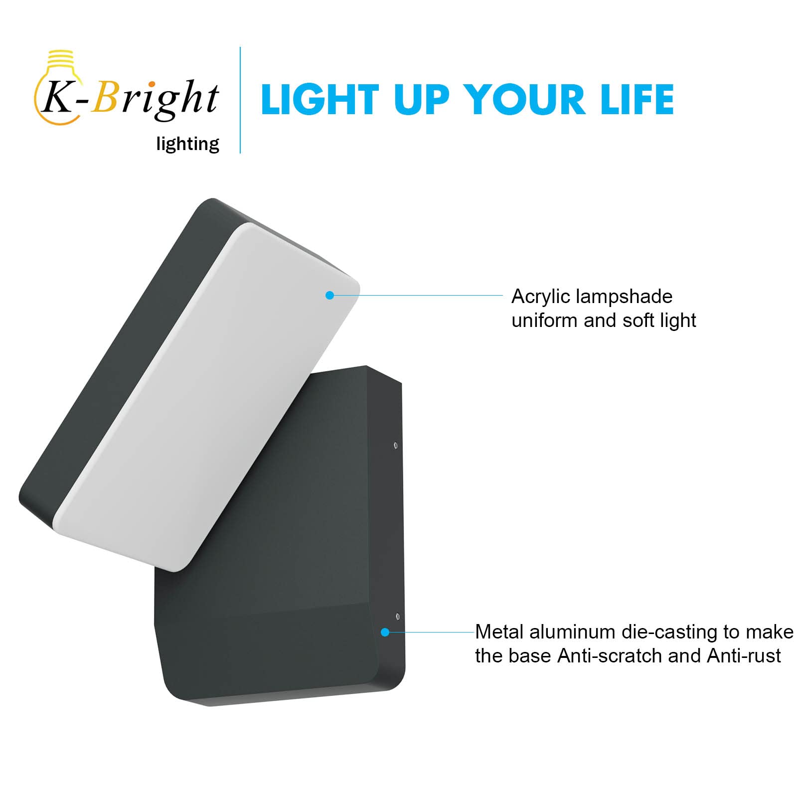 K-Bright 20 W, 1540 lm, LED, 4500 K, lampa, ścienny, balkon, garaż, ogrod, wodoodporny IP54, antracyt