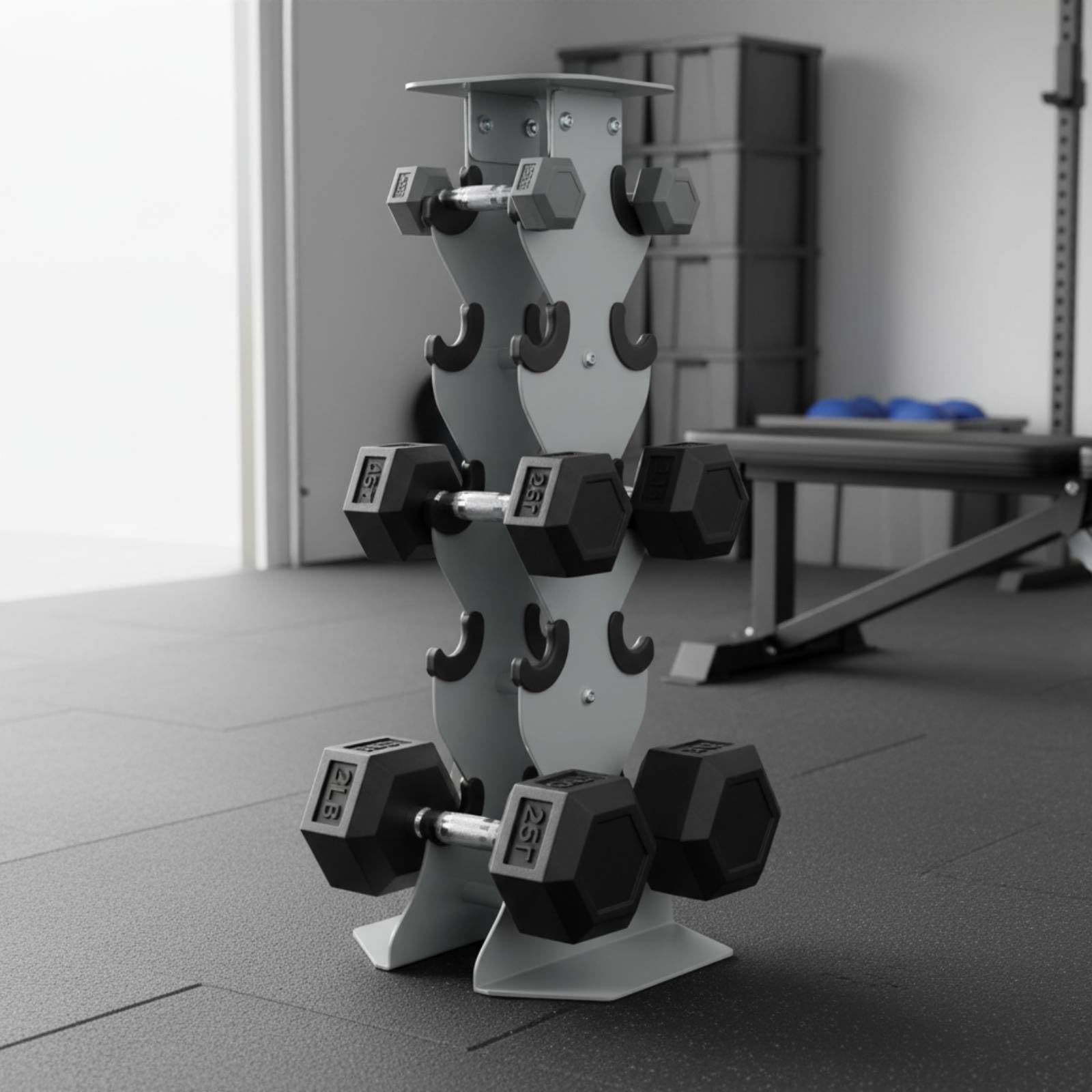Amagogo Soporte para Mancuernas Porta Mancuernas Organizador Estante para Pesas Vertical con Base Estable y Marco Estrecho Alto Apto para Gimnasio en Casa Sala de Fitness