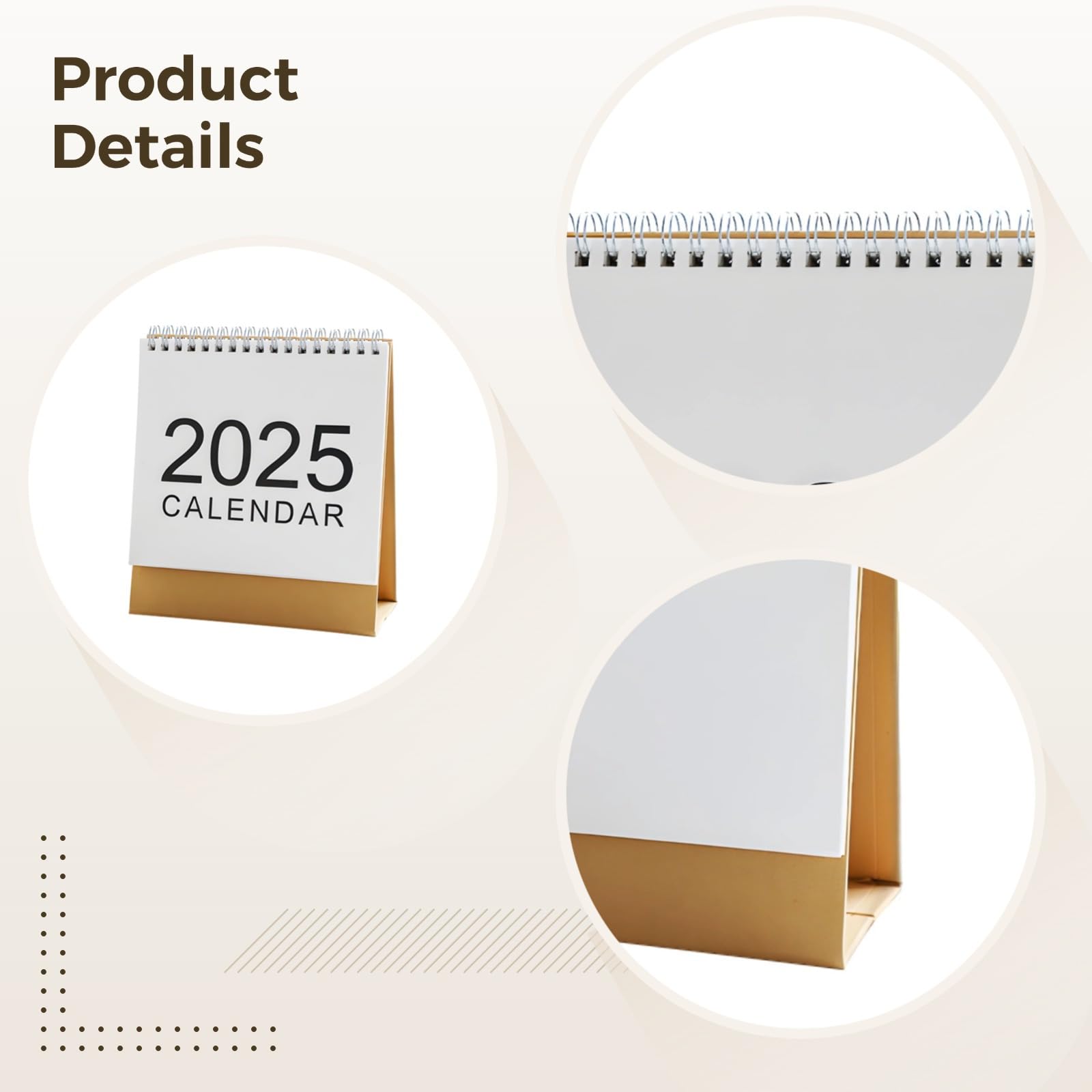 Mini calendario da scrivania minimalista 2025, planner mensile con rilegatura e base marrone, set di 2