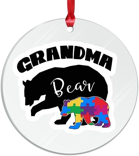 Miniatura 176 de Adorno de Navidad Mama Bear Novedad Acrílico Adornos de Navidad Mama Bear Autismo Rompecabezas Colorido Oso Navidad Colgante Ornamento Puzzle Piezas