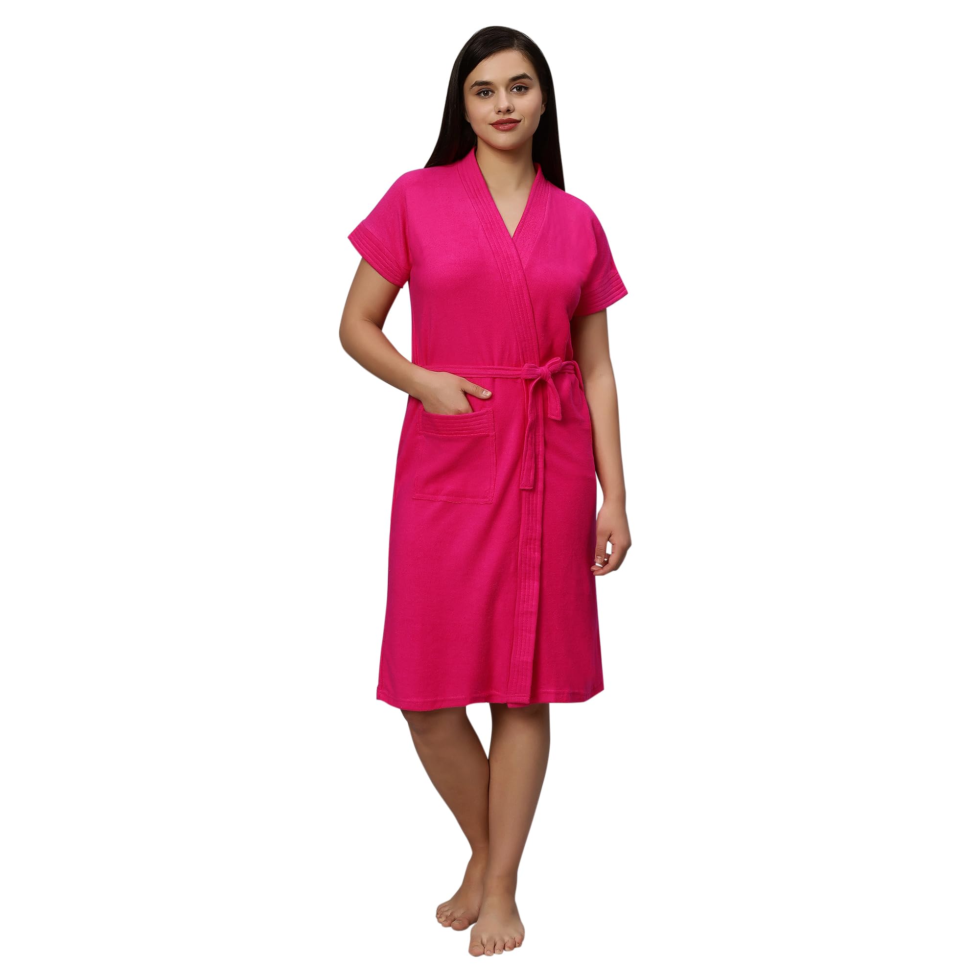 Fresh HAlf sleeves Women's pink Bathrobe (M, Pink)