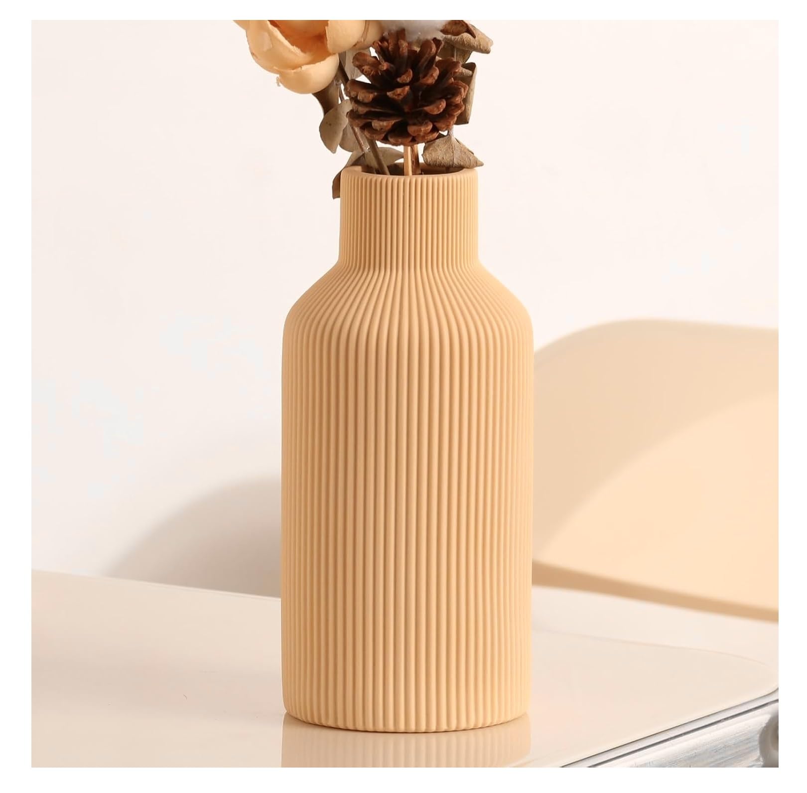 SPHINX Ribbed Bottle Ceramic Vase – Vase for Dried Flora, Pampas Grass, & Live Plants – Elegant Home Decor Centerpiece,Minimalist & Boho Styles – Vase Only (No Flowers) (Cantaloupe Orange,SN-8.5 Inch)