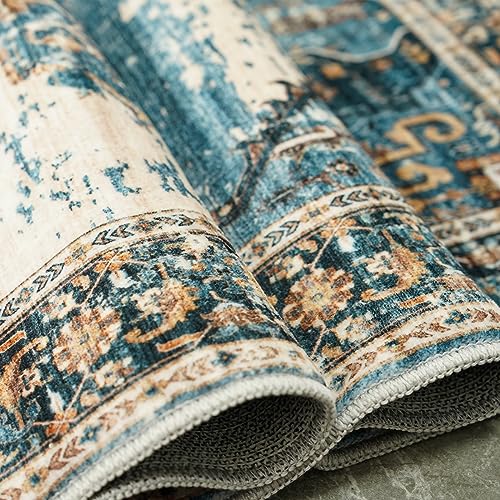 RUUGME Washable 9x12 Area Rugs - Large Rugs for Living Room Stain Resistant Carpet Vintage Rugs for Bedroom with Non Slip Backing Home Decor Floor Decoration Mat (9x12 Blue)