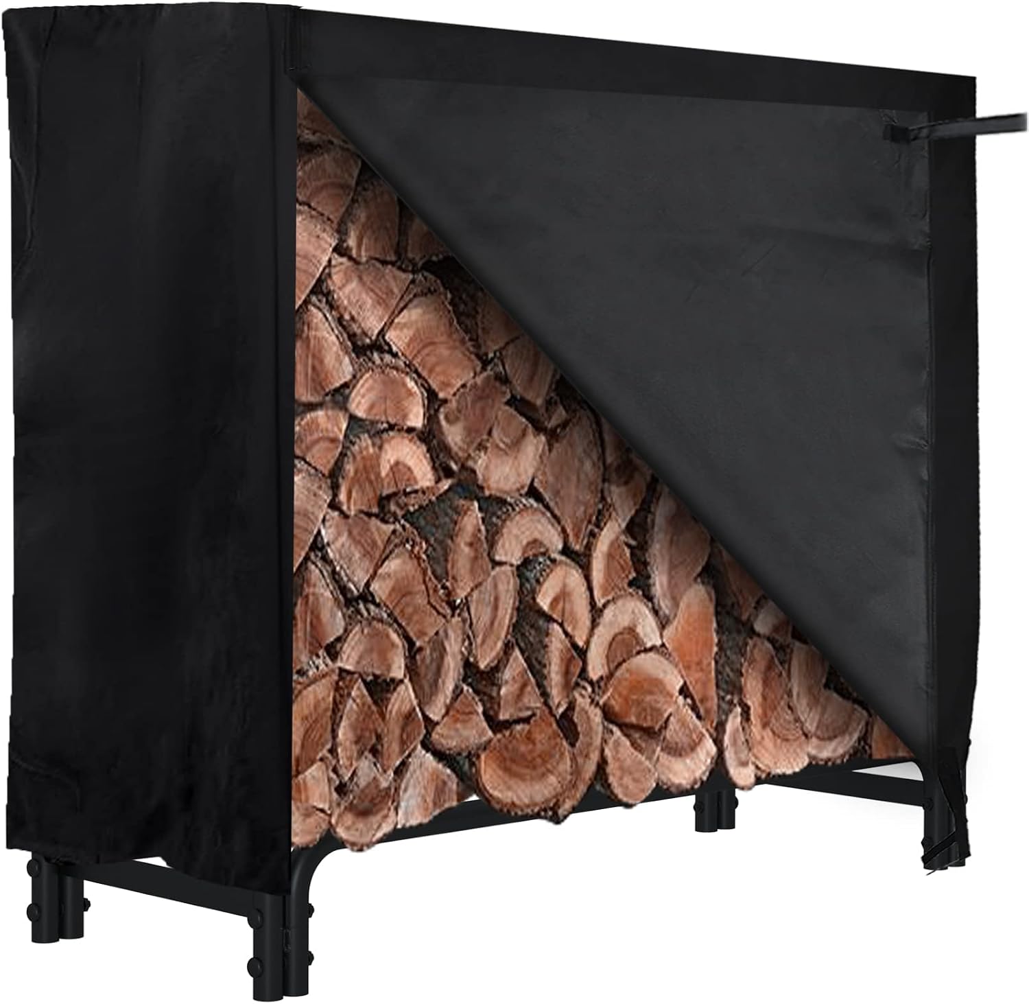 Hykolity 4ft Firewood Log Rack with Cover Combo Set, Waterproof Outdoor Firewood Stacking Log Holder, Heavy Duty Firewood Storage Rack for Patio Deck Fireplace Tool