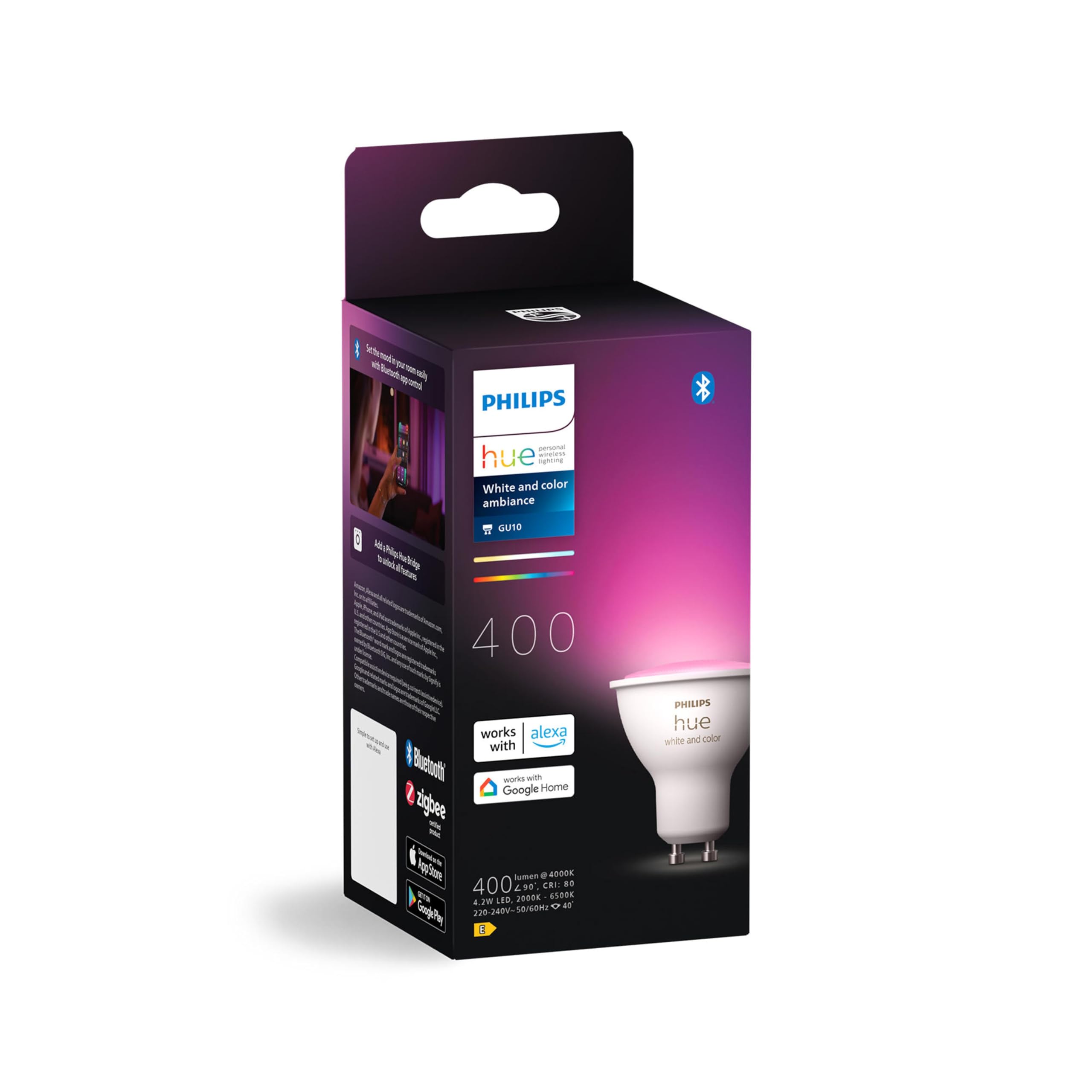 Philips Hue - Kit de inicio - 4 focos GU10 - Blanco/Color | Incluye Hue Bridge, Hue Dimmer Switch - Hue White and Color Ambiance