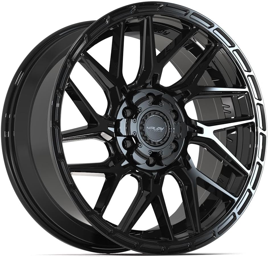 4PLAY Wheels 4PS28 20 Inch Rims and Tires Fit 6x135 & 6x139.7 20x9 Gloss Black Brushed with Tinted Clear - TerraMax RT 275/55-20 (Set of 4)
