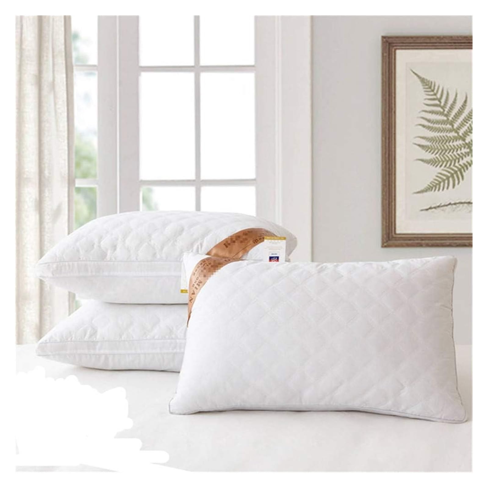 Inicio Almohadas Ropa de Cama Almohadas de Hotel, Almohada de Terciopelo de Plumas Blancas de algodón de Calidad de Hotel súper Suave, 48 x 74 cm, 2 Paquetes(White Border)