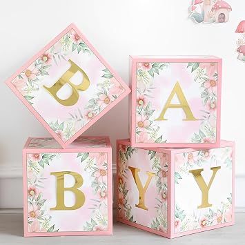 Wildflower Party Decorations Floral Baby Balloon Blocks Boxes with Letters for Girls Baby Shower Birthday Bridal Shower Baby in Bloom Spring Party Decoration