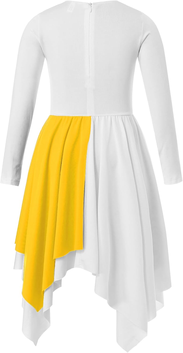 Long Sleeve Praise Dance Dress for Girls Metallic Liturgical Worship Dance Costumes Asymmetrical Church Robe Tunic - Image 4