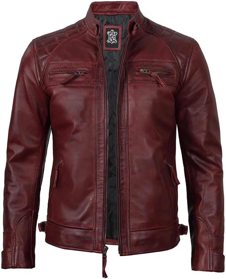 JACKETHUB Men's Genuine Lambskin Leather Biker Jacket | Premium Vintage Café Racer Motorcycle Jacket | Motorcycle Jacket