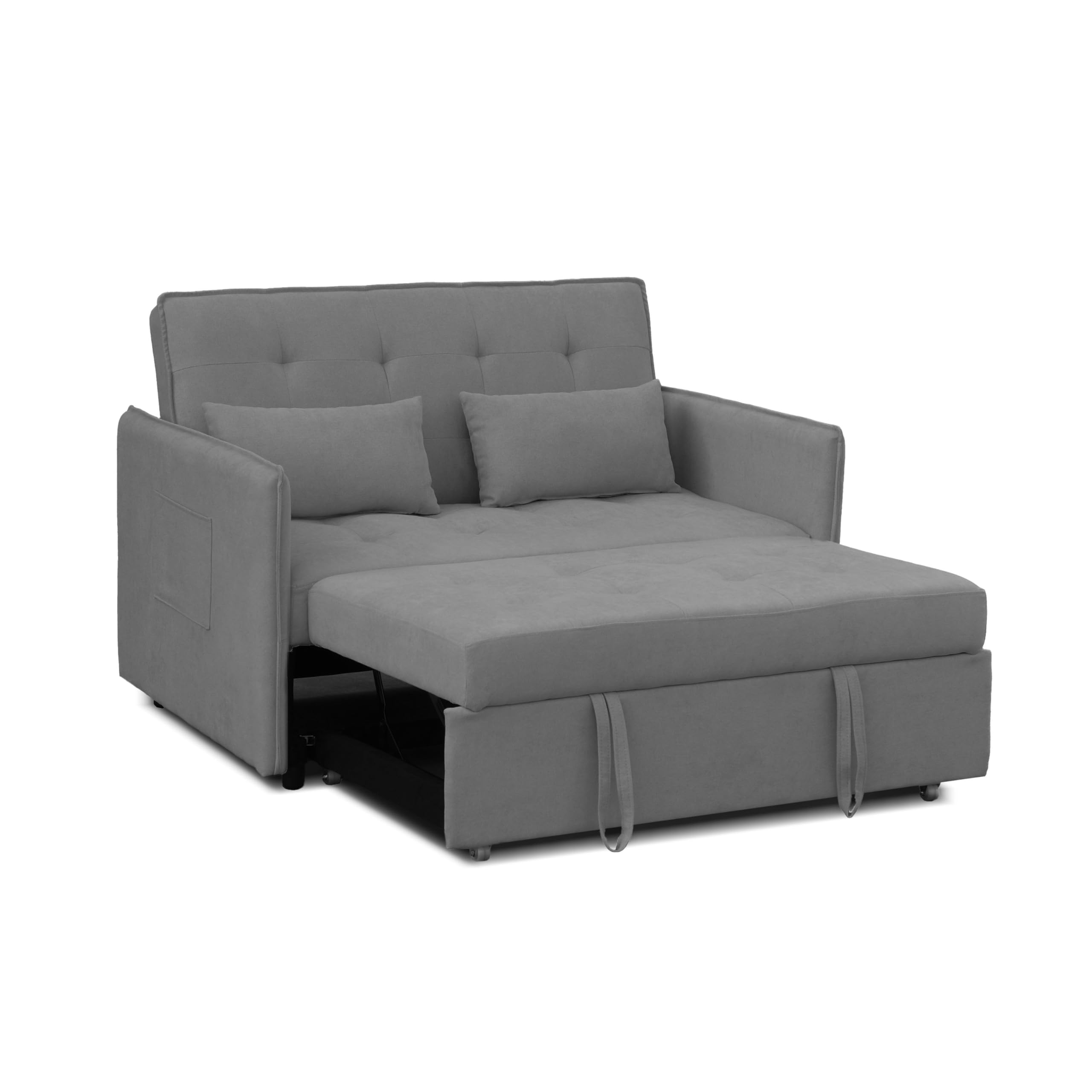 duehome | Sofa Cama, Sofa 3 Posiciones, Asiento de Descanso, Modelo Nasya, Acabado en Tejido Color Gris, Medidas: 135 cm (Largo) x 65-96 cm (Alto) x 87-183 cm (Fondo)
