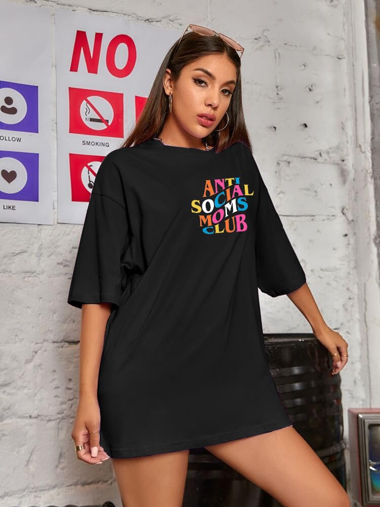 Anti Social Mom Club Shirt Oversized Mama Shirts Funny Mom Life Graphic Tee Casual Short Sleeve Tops4
