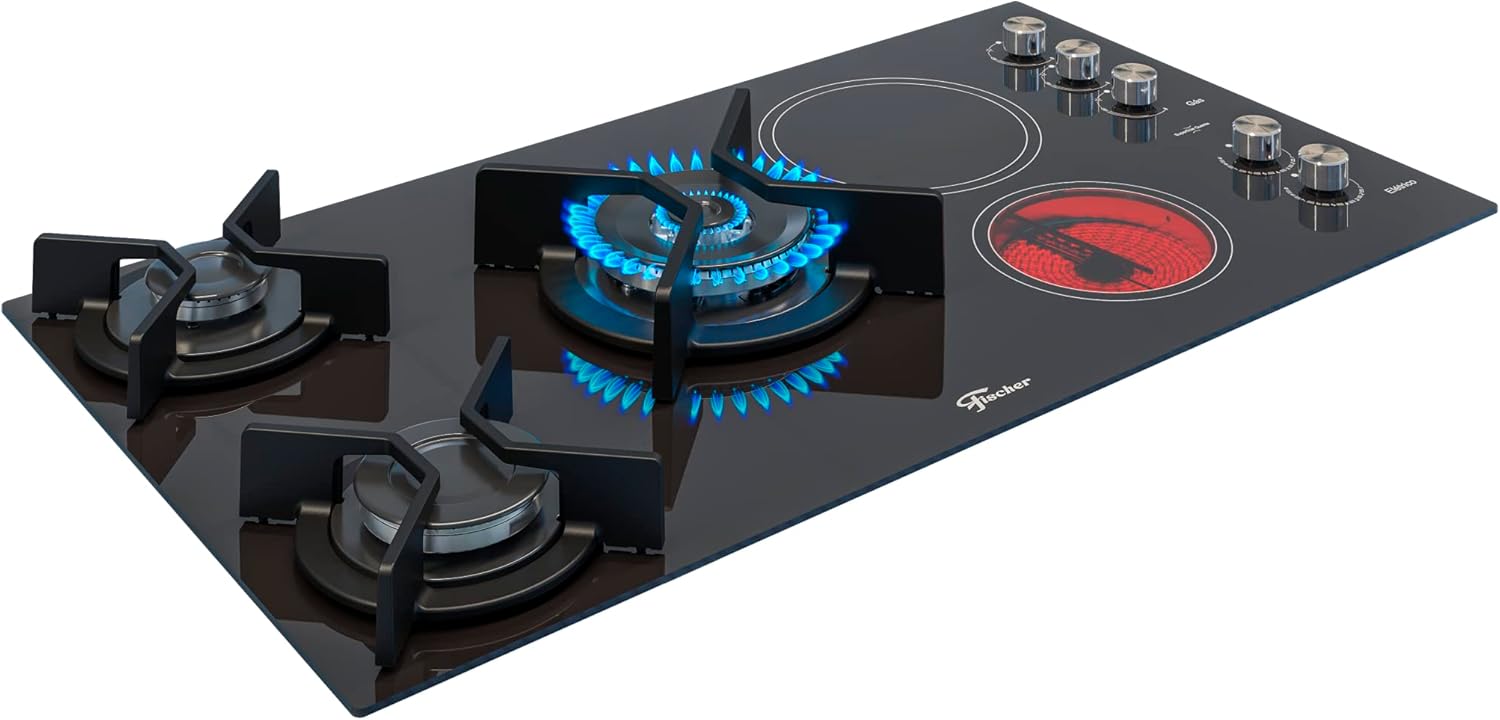 Fogão Cooktop Fischer 5 Bocas Top Elétrico/Gás Mesa Vitrocerâmica Preto