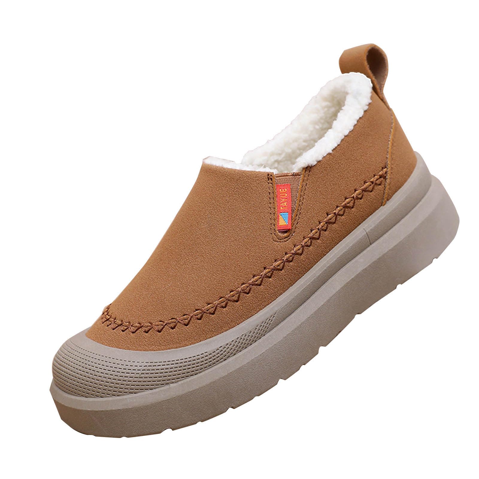 Womens Winter Snow Boots with Thick Fleece Lining Warm Short Tube Fabric Thick Bottom Comfortable Slip Resistant for