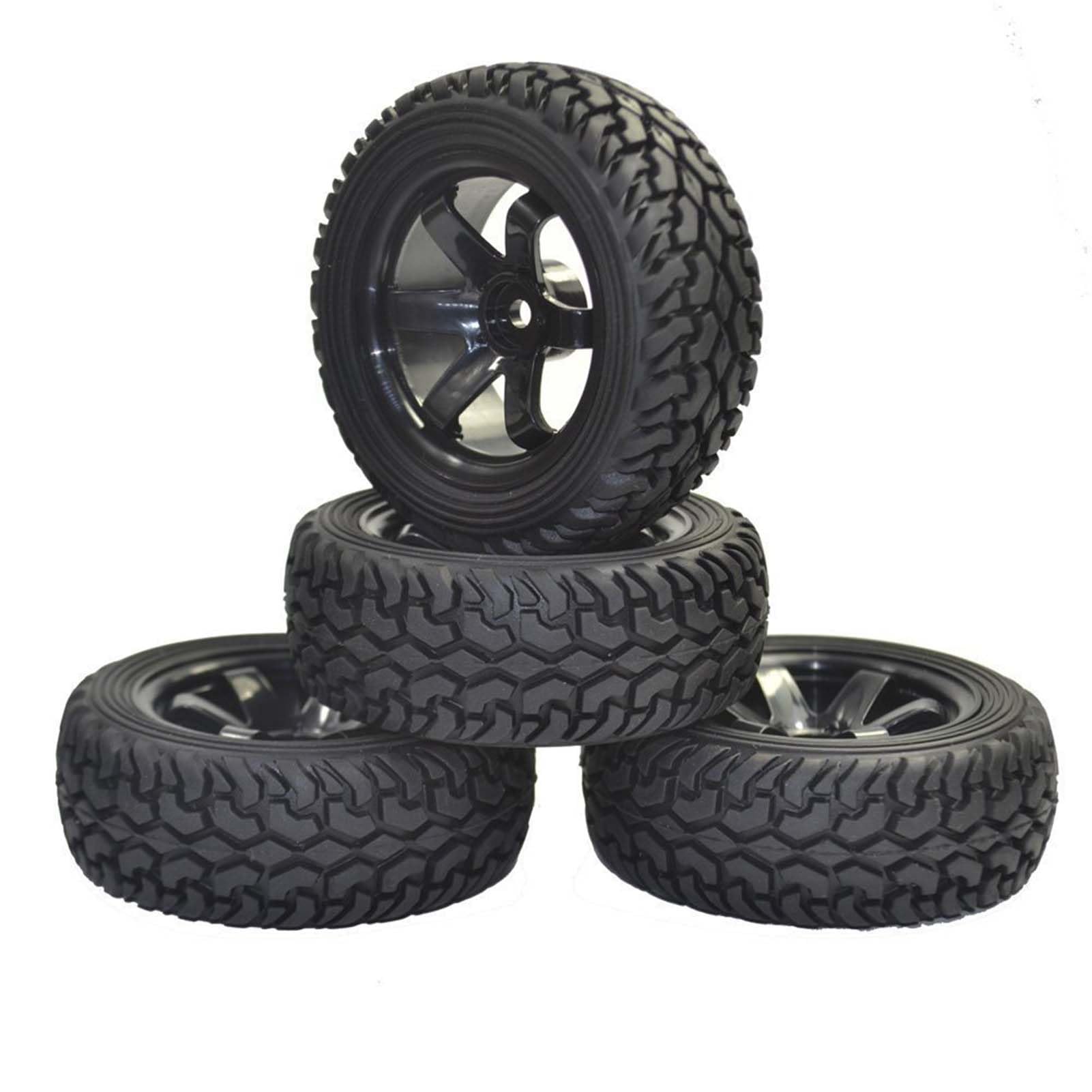 KEEDA 75 mm Rubber Tyres and Plastic Wheels, RC Tyres and 6-Spoke Wheel for 1/10 RC On Road Car 1/16 RC Rally Car HSP 94123 HPI Kyosho Tamiya (Black) — image 1