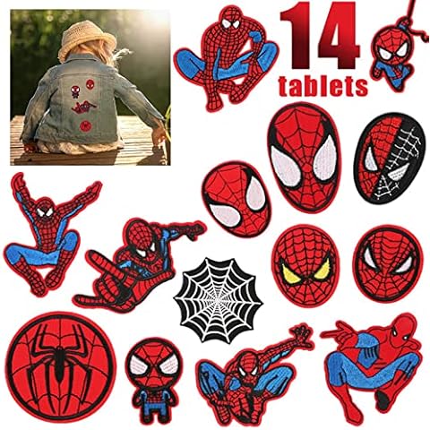 Iron on Patch 14 pcs Spiderman Clothing Patch DIY Clothing Patch Sticker, Cute Funny Patch Badge, for T-Shirt Jeans Clothing Bag Popular Among Children Cover