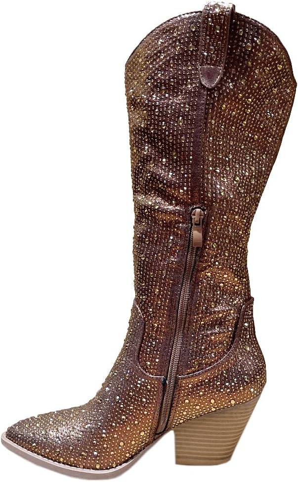 ABSOLEX Women Western Cowgirl Cowboy Pointed Toe Rhinestone Knee High Boots - 第 62/64 張圖片