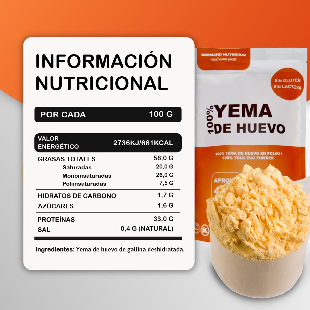 Yema de Huevo en Polvo 350g Yemas de Huevos Camperos Sin Aditivos Sin Lactosa Bolsa Zip