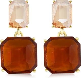 JOONL Dainty Geometric Square Crystal Dangle Earrings - Sparkly Transparent Rhinestone Rectangle Drop Studs for Women