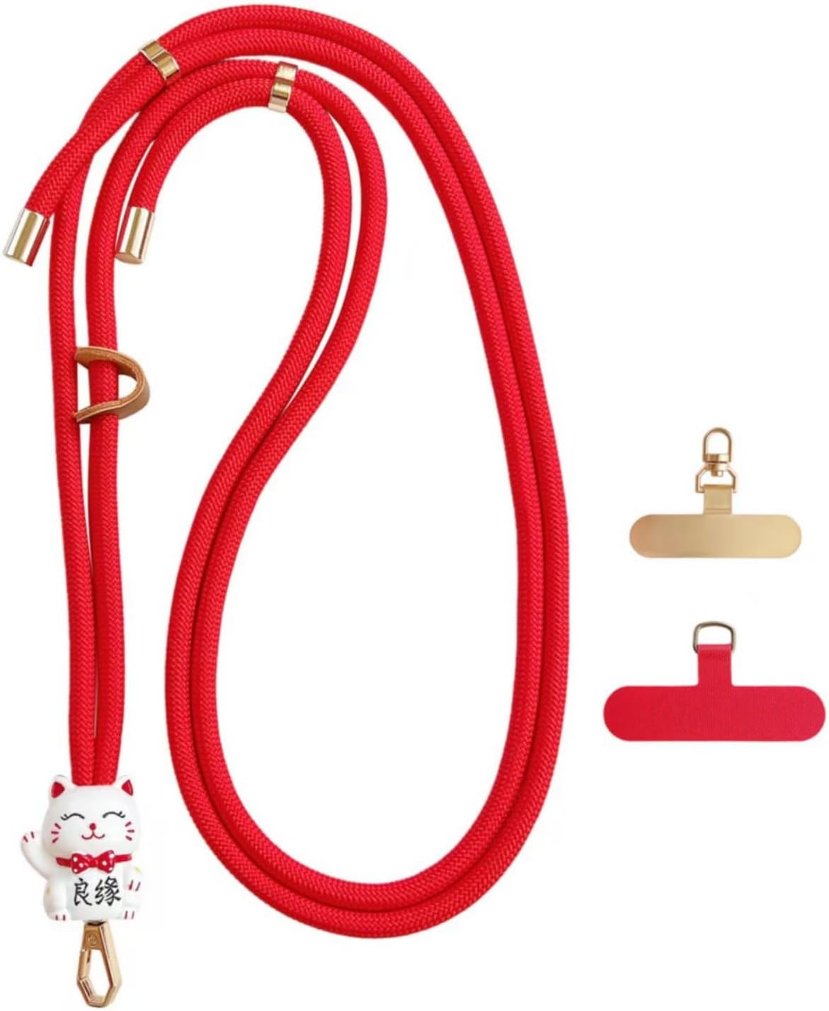 Phone lanyard, phone lanyard with a Maneki-neko charm, phone crossbody strap