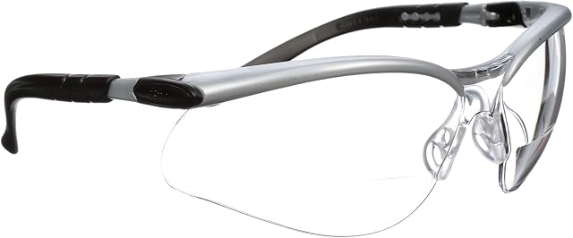3M Safety Lunettes avec lecteurs, BX, +1.5, ANSI Z87, Anti-fog Anti-rayure Verre clair, cadre argenté, longueur réglable Temples et angle de l'objectif
