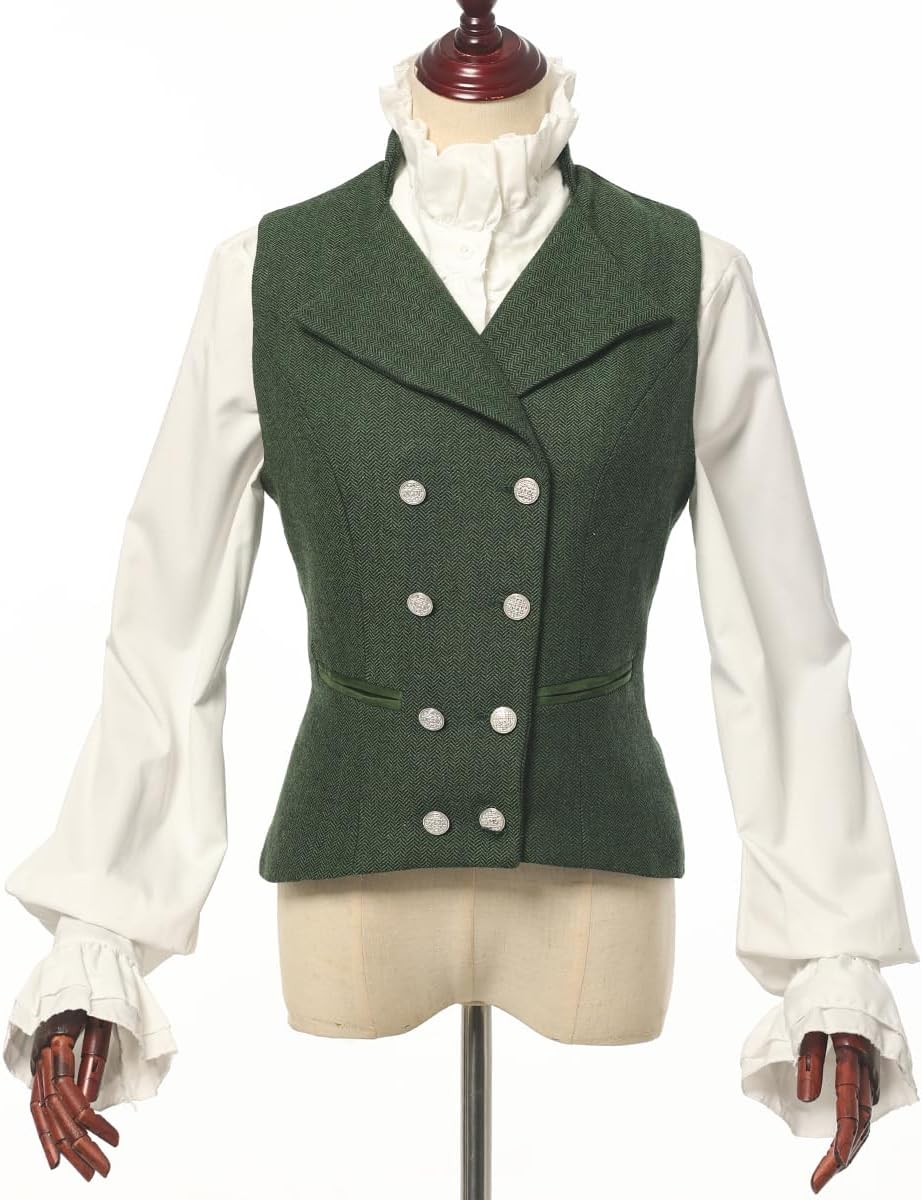 CAMDOM Women 50s Vintage Suit Vest Work Tweed Slim Fit Waistcoat V Neck Double Breasted Sleeveless Blazer Jacket with Pockets
