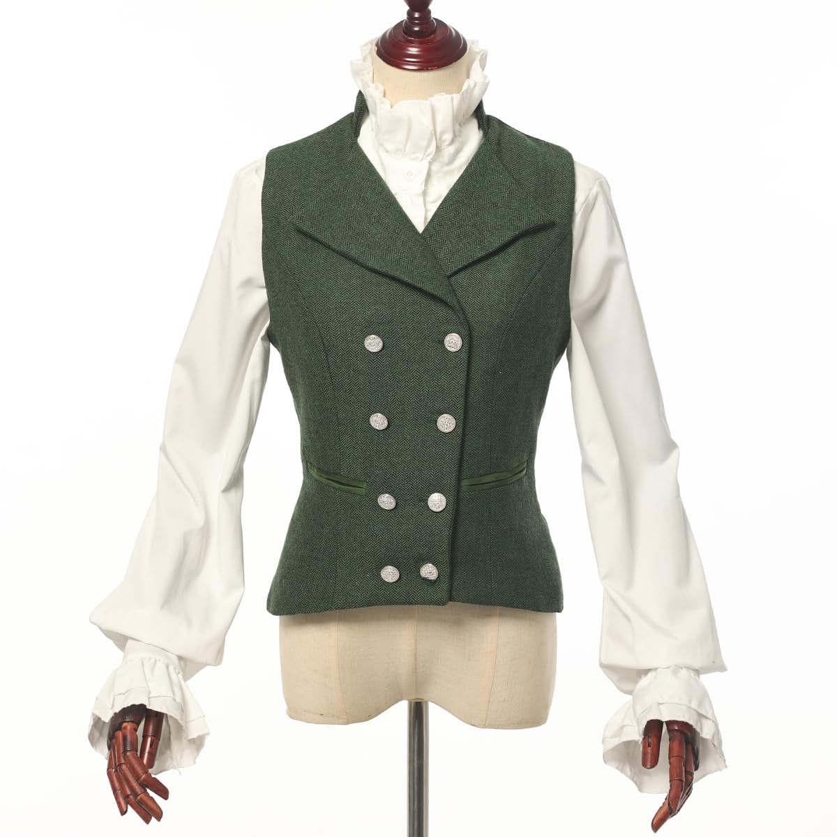 CAMDOM Damen 50er Jahre Vintage Tweed Slim Fit Weste V-Ausschnitt Zweireihiger Mantel mit Taschen Ärmellos