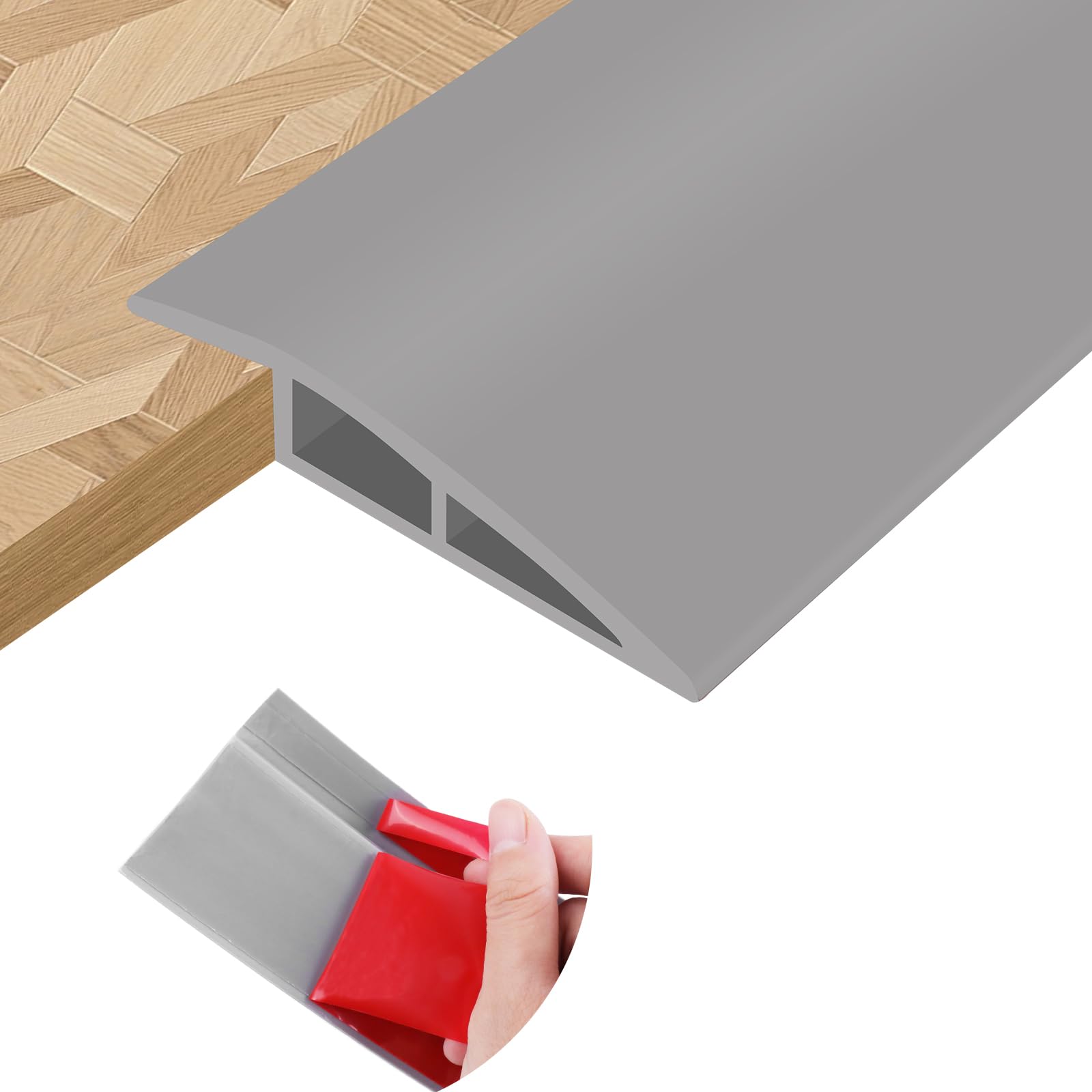 Floor Transition Strips PVC Self-adhesive Door Threshold Strips for Doorways Carpet Edging Laminate Floor Threshold Transition Profile (Grey, 15mm×1m)